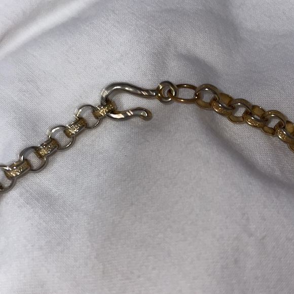 Vintage gold tone oblique white pearl rhinestone cut out metal ball bib chain ne - Picture 2 of 3